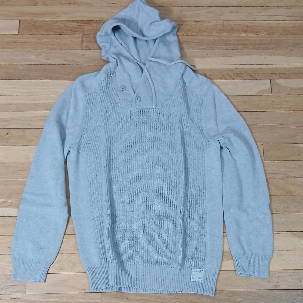 Express Men's Heather Gray Knit Hooded Sweater